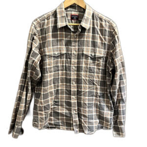 Untuckit Button Up Shirt Plaid Brown Grey Neutral Woodsmen Outdoor L Slim Fit